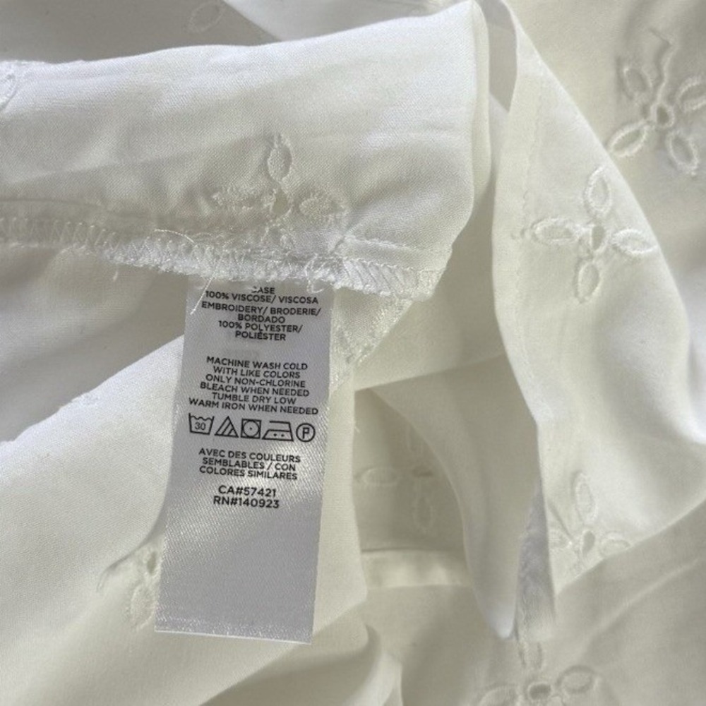 LOFT Women Large White Eyelet Embroidered Flutter Sleeve Tunic Top Boho L Summer - Picture 5 of 7
